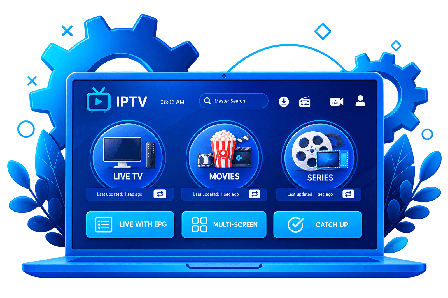 Xtremes IPTV streaming interface preview showing Live TV, Movies, and Series